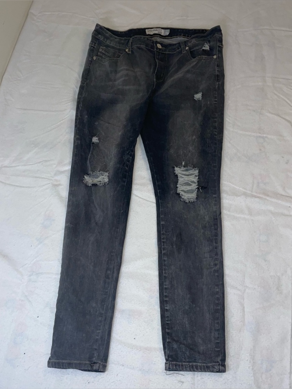 Celebrity Ace Black Denim Acid Wash 16 Distressed Cotton Blend Skinny Jeans